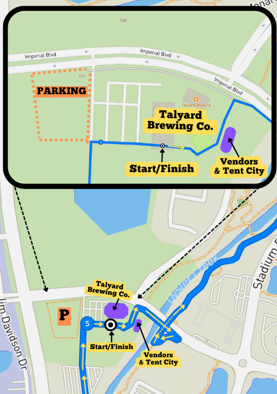 Park in the field across from Talyard Brewing Co.