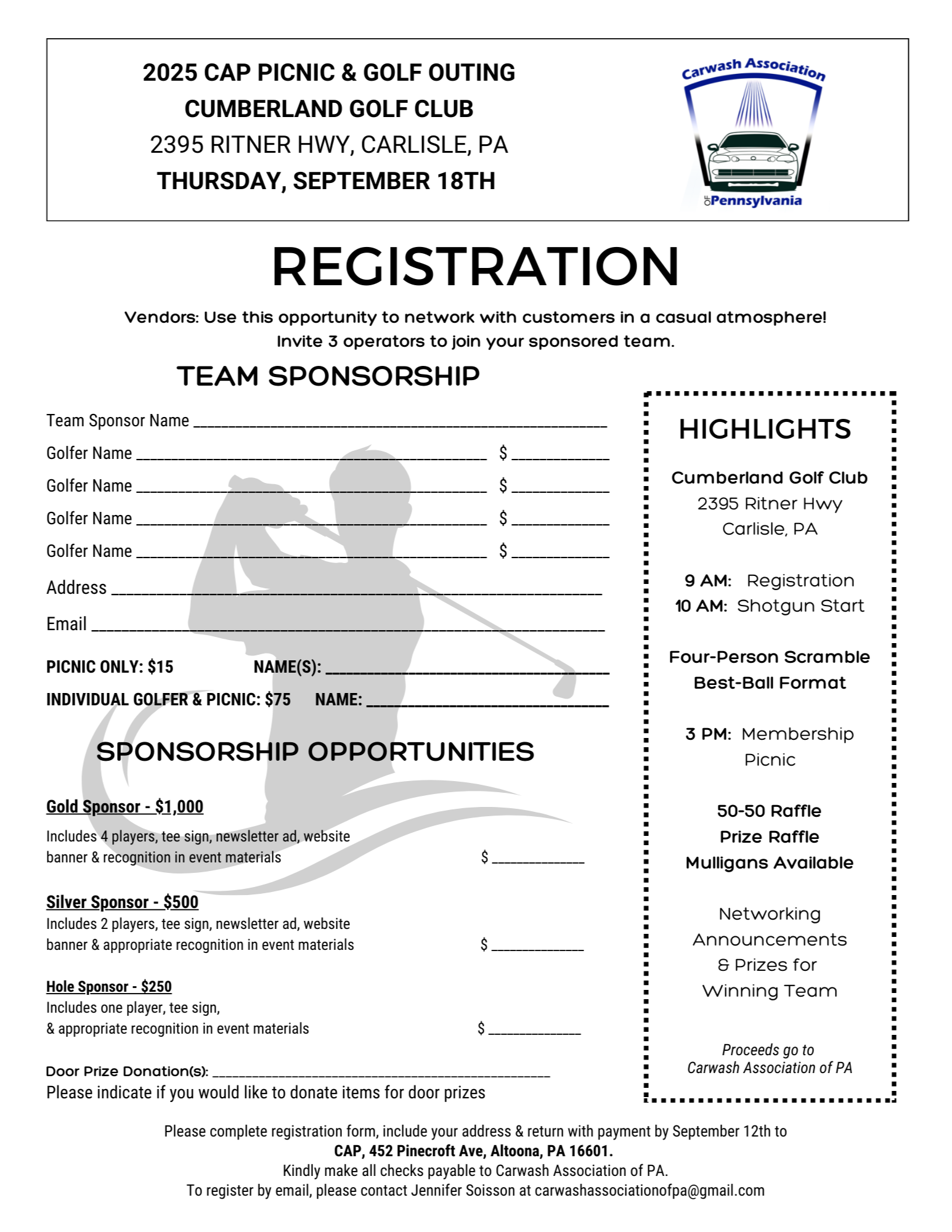 Golf Registration Form