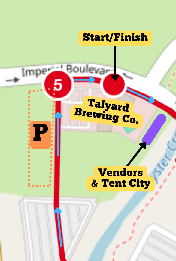 Park in the field across from Talyard Brewing Co.