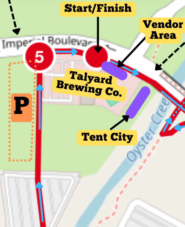 Park in the field across from Talyard Brewing Co.