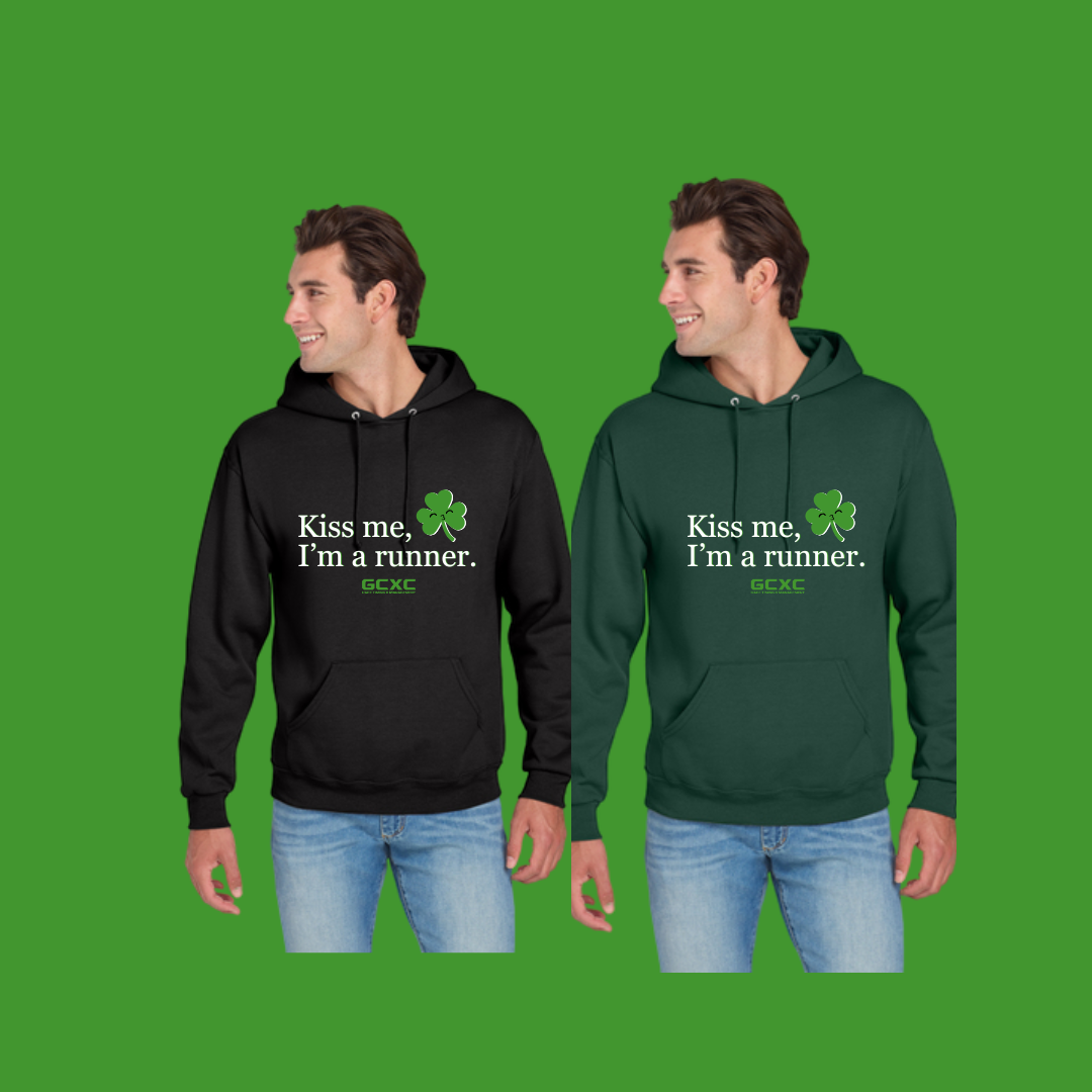 green or black Kiss Me I'm a runner hoodie