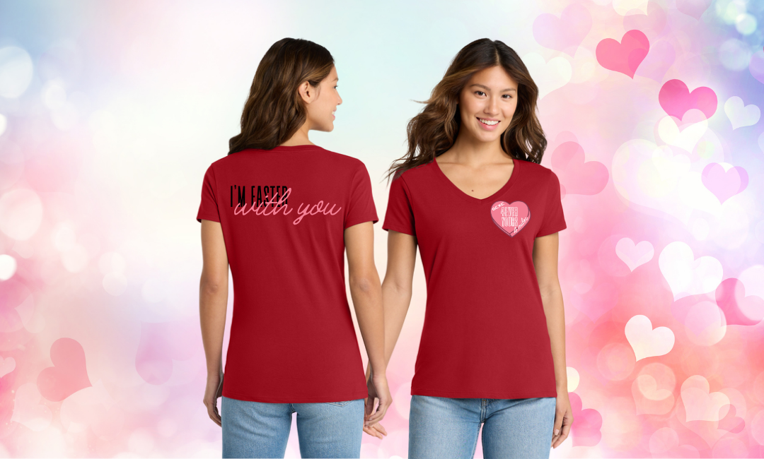 red v-neck ladies giveaway shirt