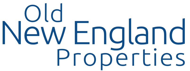 Logotype for Old New England Properties with blue text on white backgroun