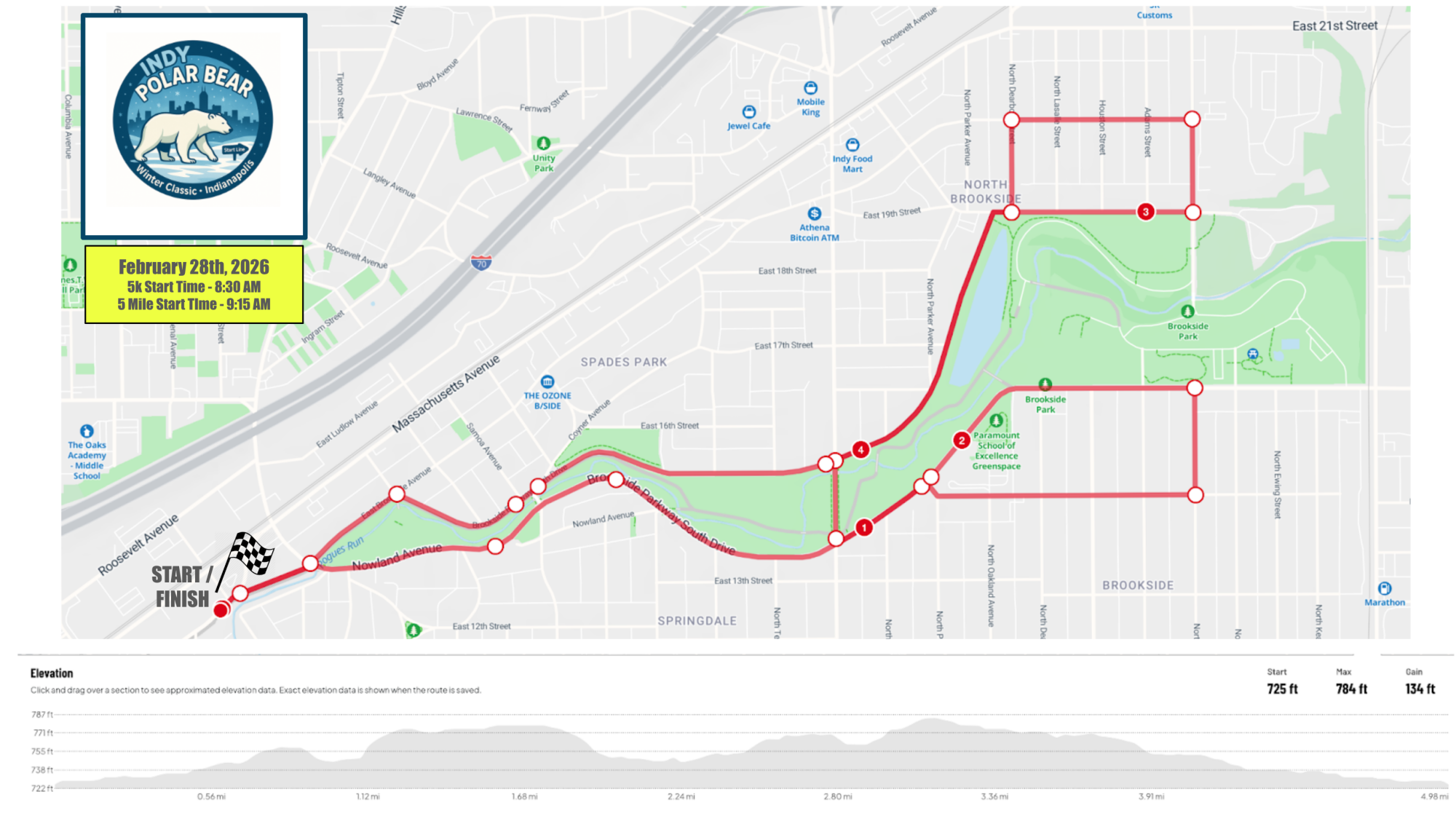 Polar Bear Winter Classic 5 Mile Course Map