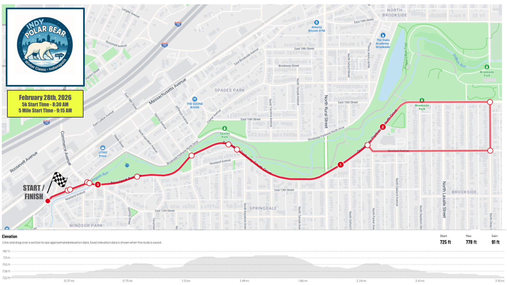 Polar Bear Winter Classic 5k Course Map