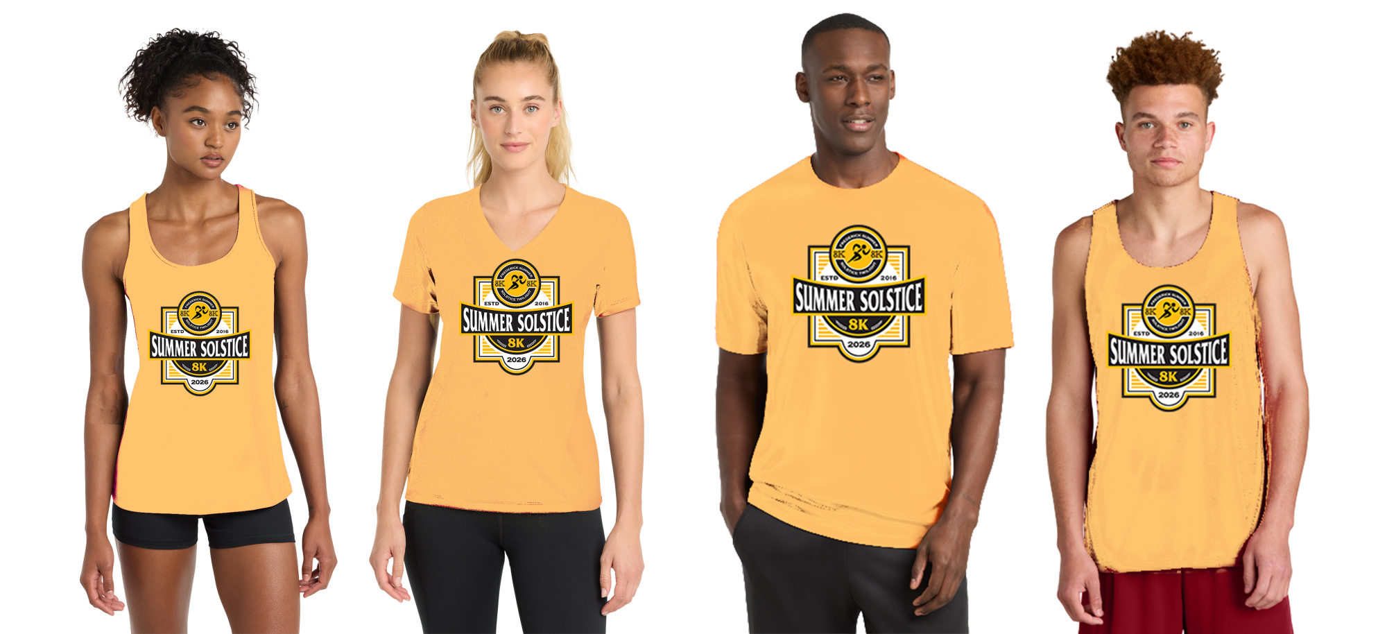 Athletic models wearing SS8K shirts and tanks in butter color