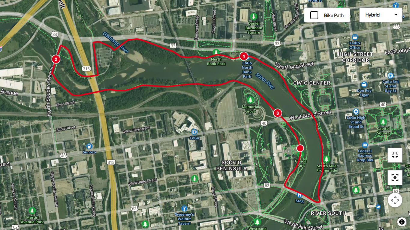 5k Course Map for Columbus Hungry Turkey Trot