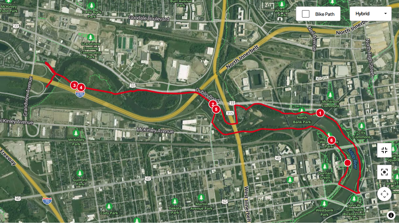 10k Course Map for the Columbus Hungry Turkey Trot