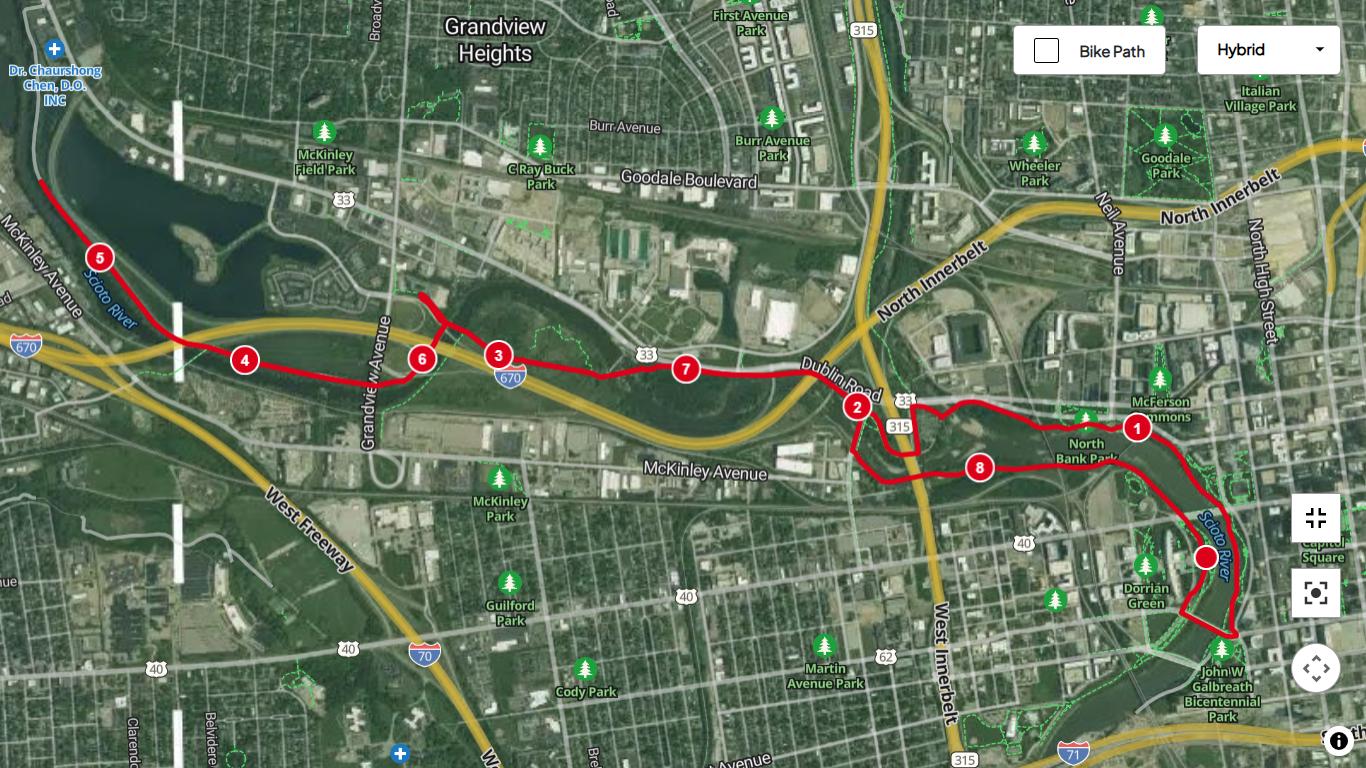 1/3 Marathon Course Map for the Columbus Hungry Turkey Trot