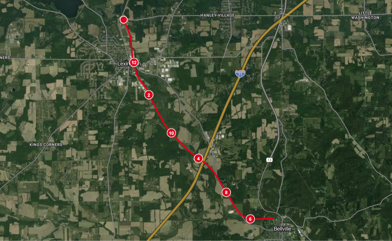 MapMyRun half marathon route Image for Mansfield and Lexington Turkey Trot