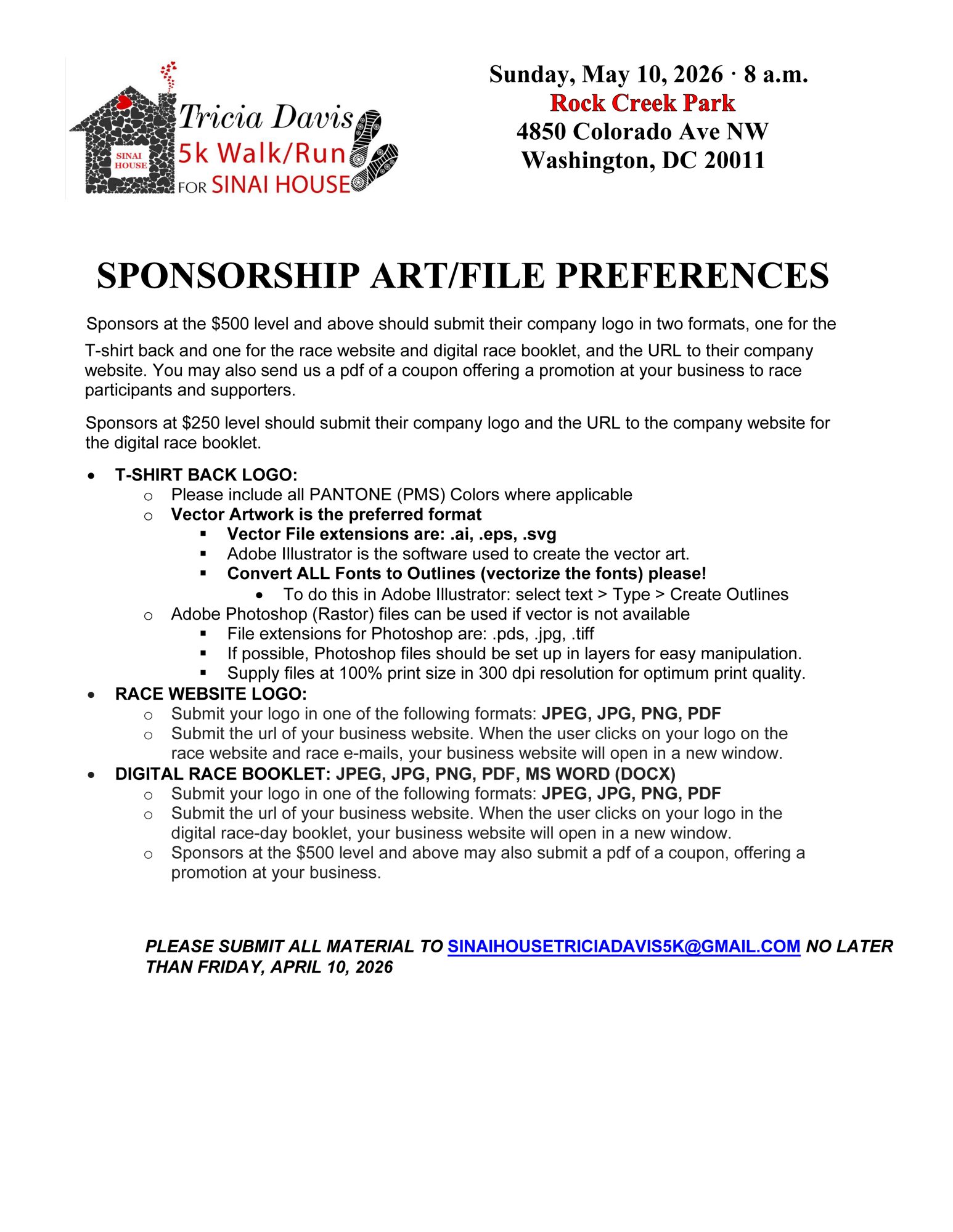 2026 Tricia Davis 5K for Sinai House Artwork Specifications