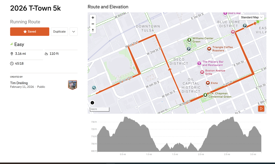 T-Town 5K Strava Map