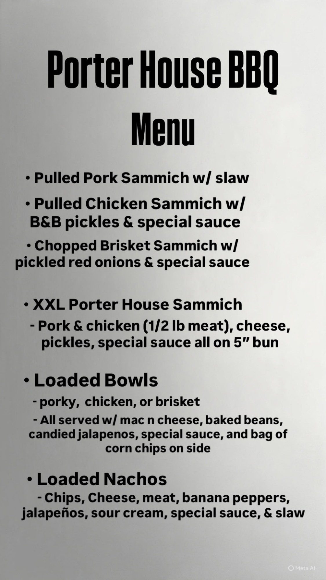 Porter House BBQ Menu