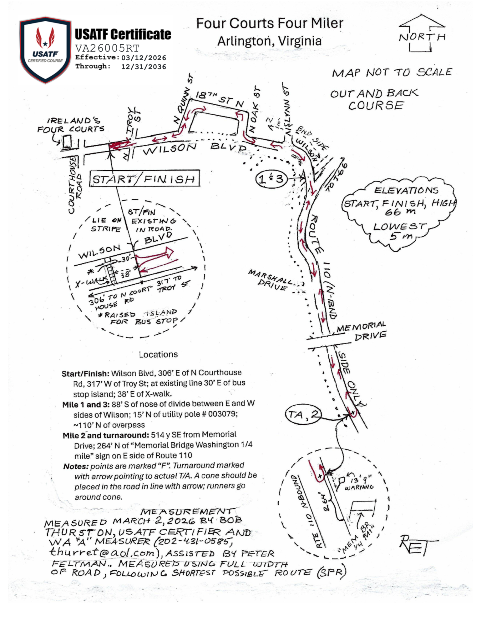 Certified course map for the four courts four miler
