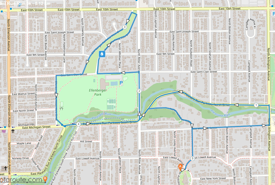 Pleasant Run Run 5k course map