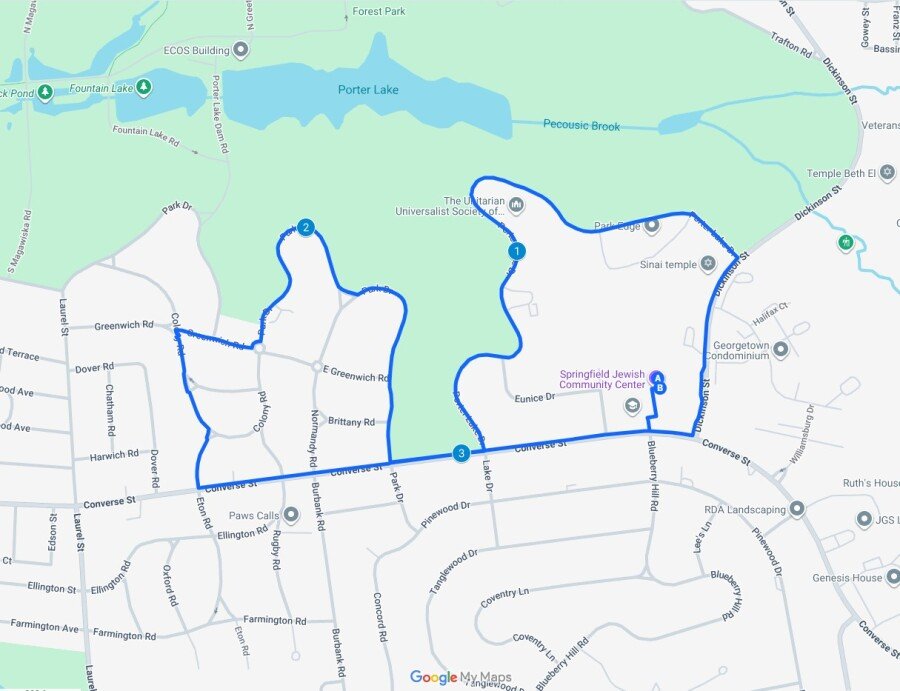 Springfield JCC Father's Day Road Race route