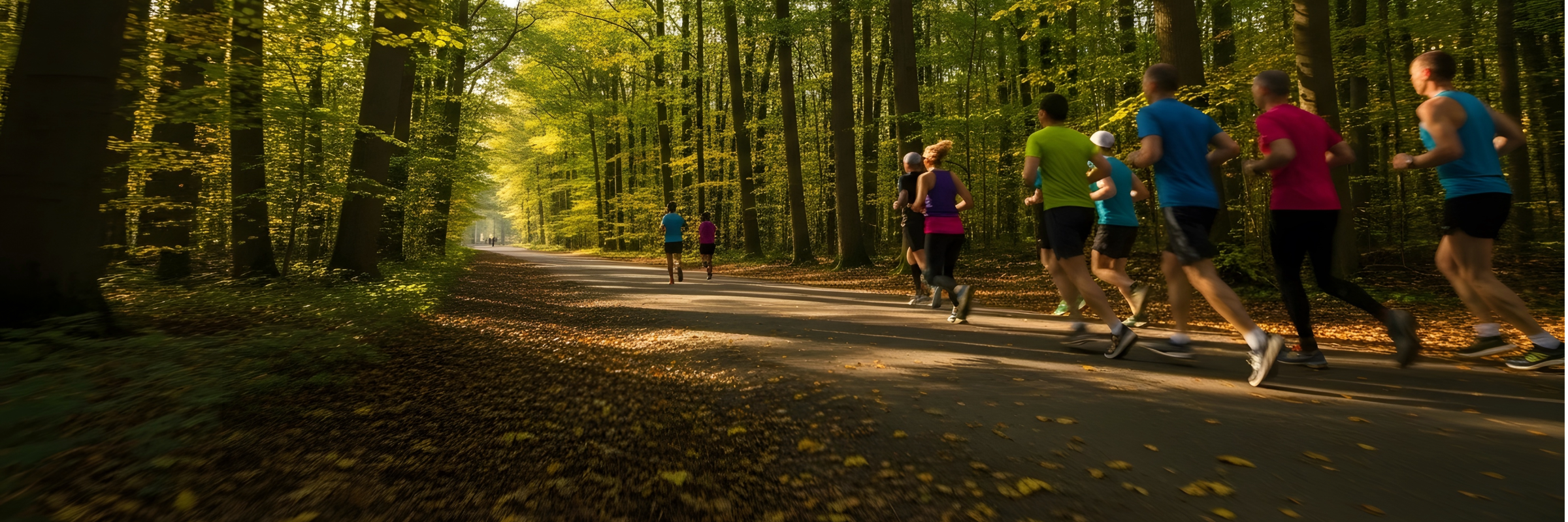 Runners on a trail in the woods for the st louis track club summer trail series
