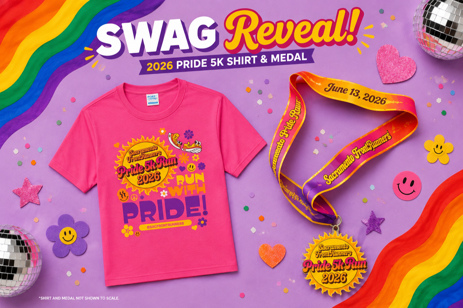 2026 Sacramento FrontRunners Pride 5k Run Shirt and Medal