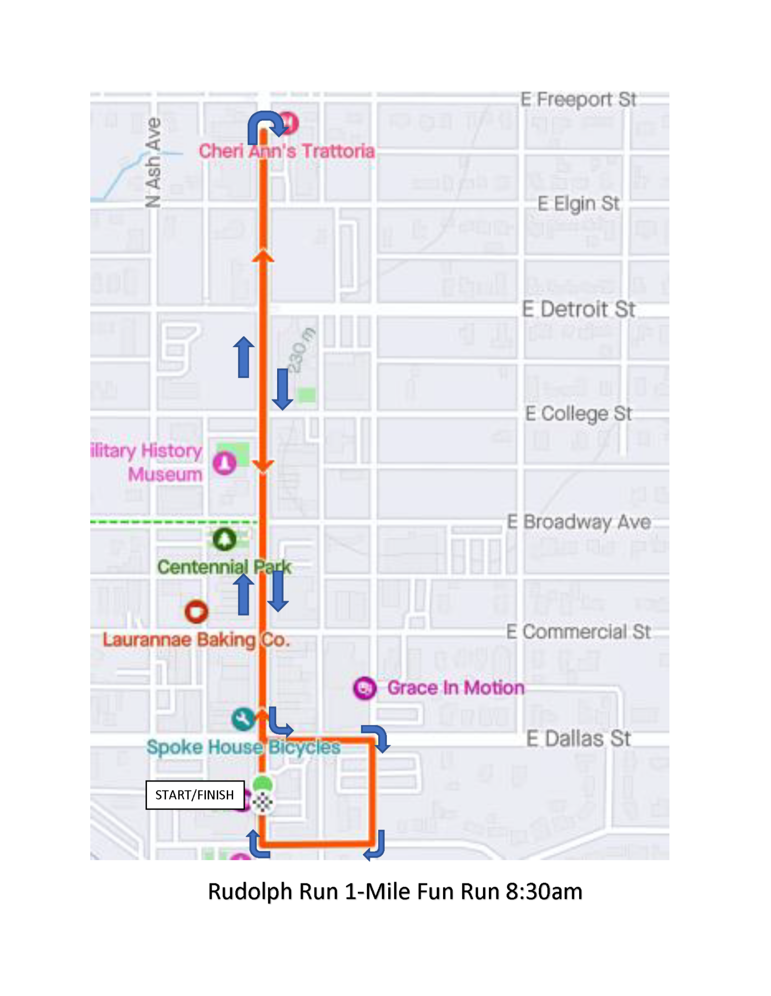 2026 Rudolph Run 1-Mile Fun Run Course