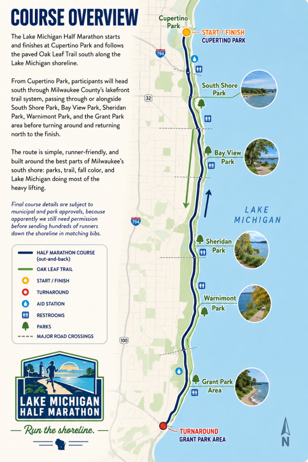 Lake Michigan Half Marathon course overview map