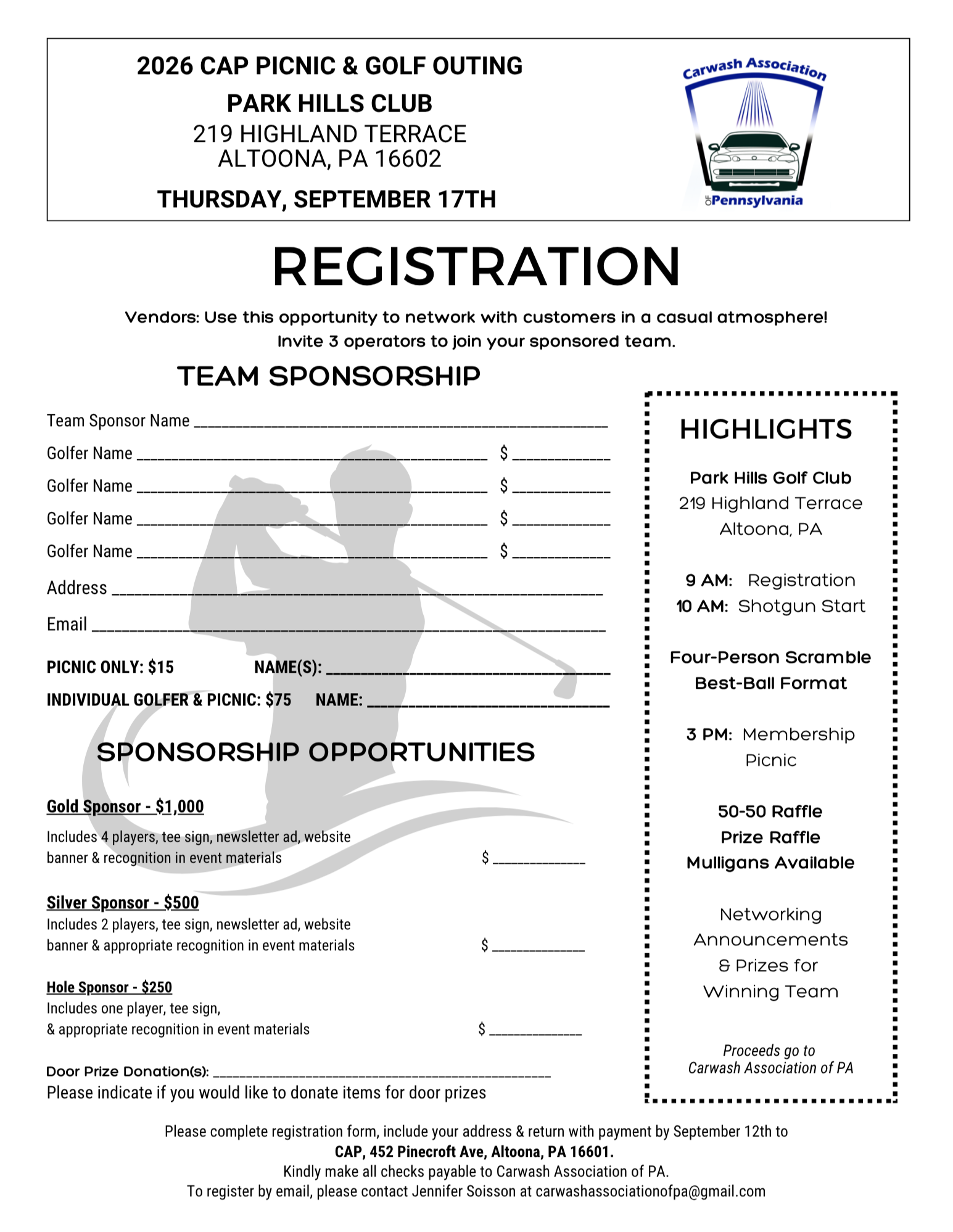 Golf Outing Registration Form