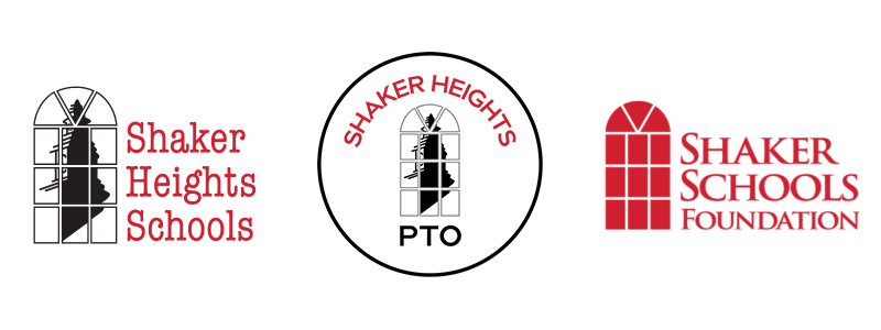Logos for the Shaker Heights Schools, Shaker Heights PTO and Shaker Schools Foundation