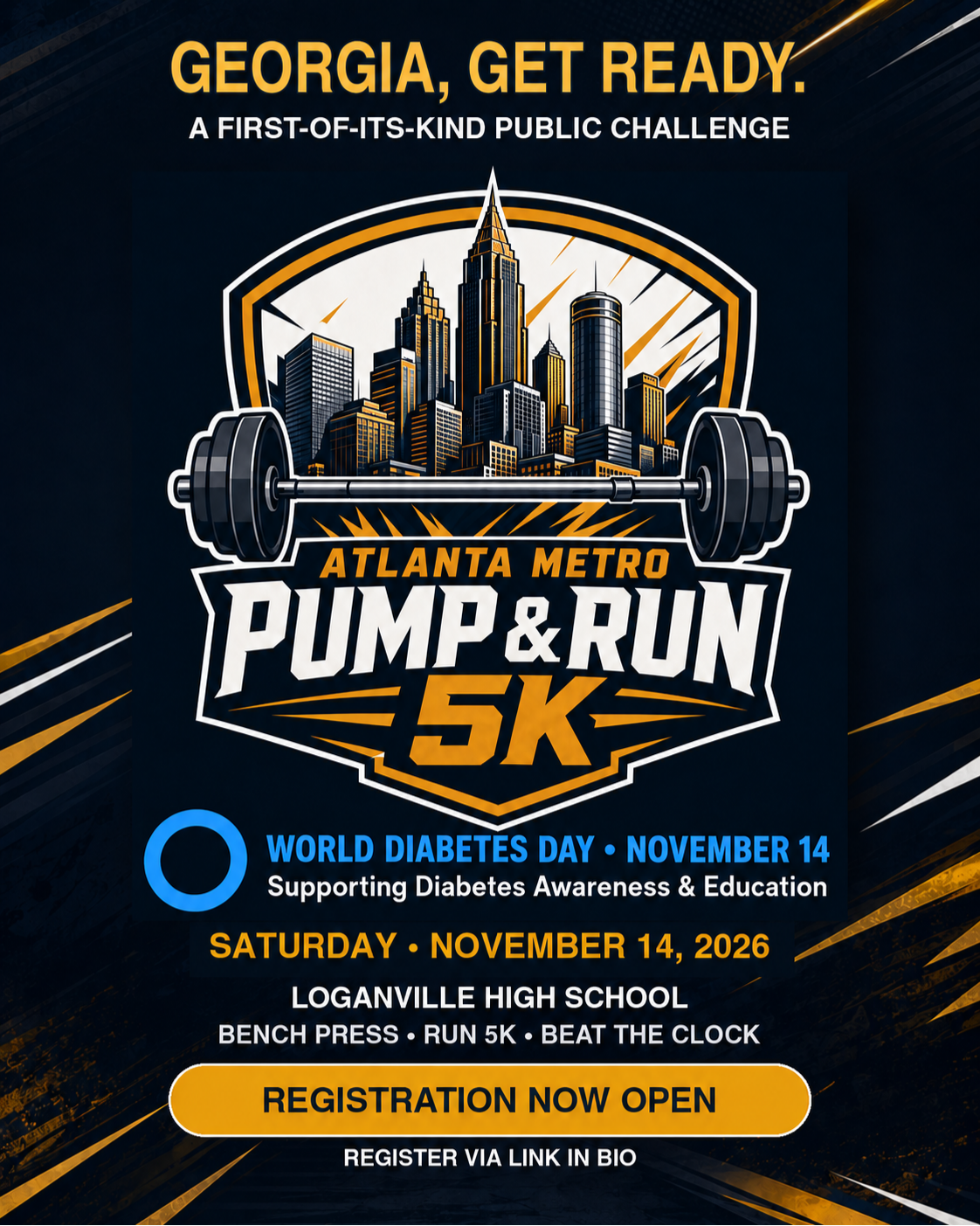 Atlanta Metro Pump and Run 5K announcement supporting diabetes awareness and education on World Diabetes Day, November 14, 2026.