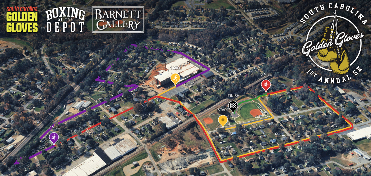 south carolina golden gloves first annual 5k road race state championship running racing event course map street maps 3 miles fun family.jpg