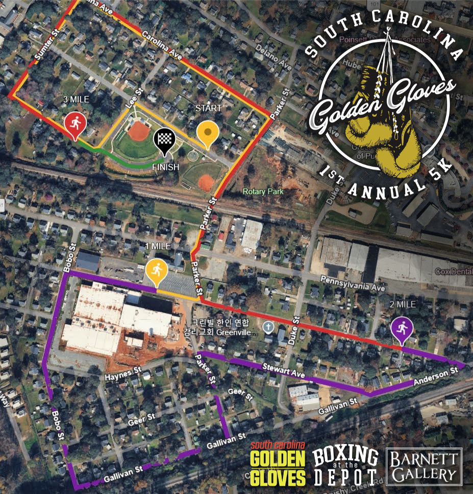 south carolina golden gloves first annual 5k road race state championship running racing event course map street maps 3 miles fun family.jpg