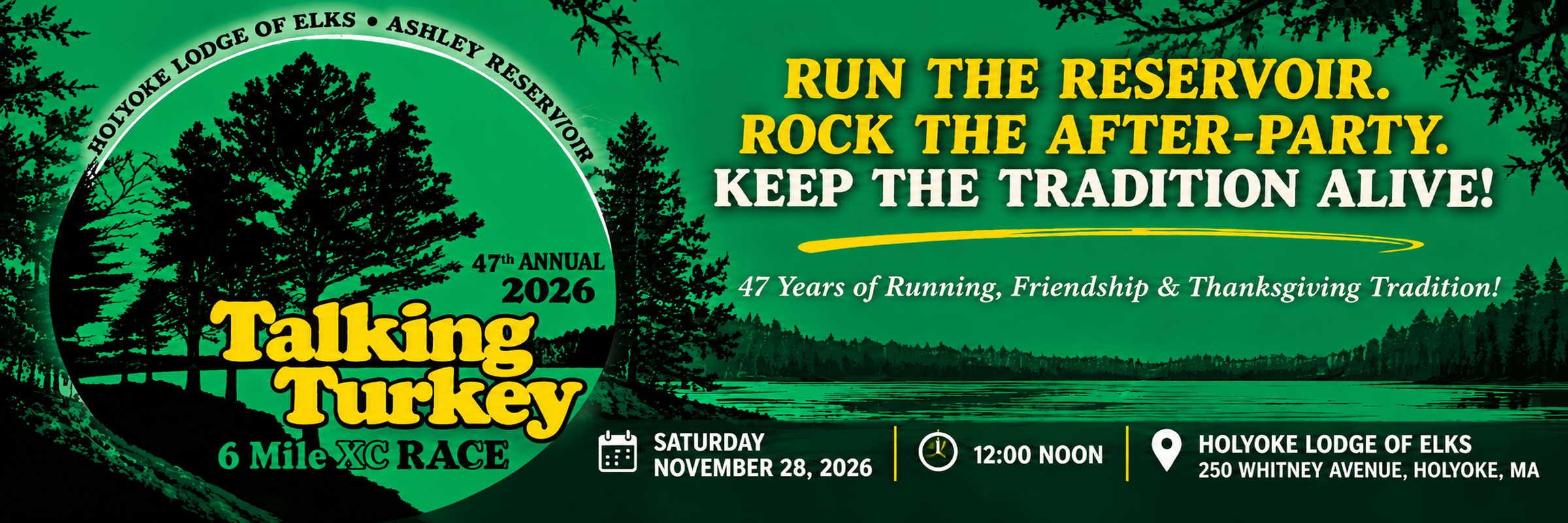 47th Annual Talking Turkey 6 Mile Road Race Saturday, November 28, 2026 Ashley Reservoir