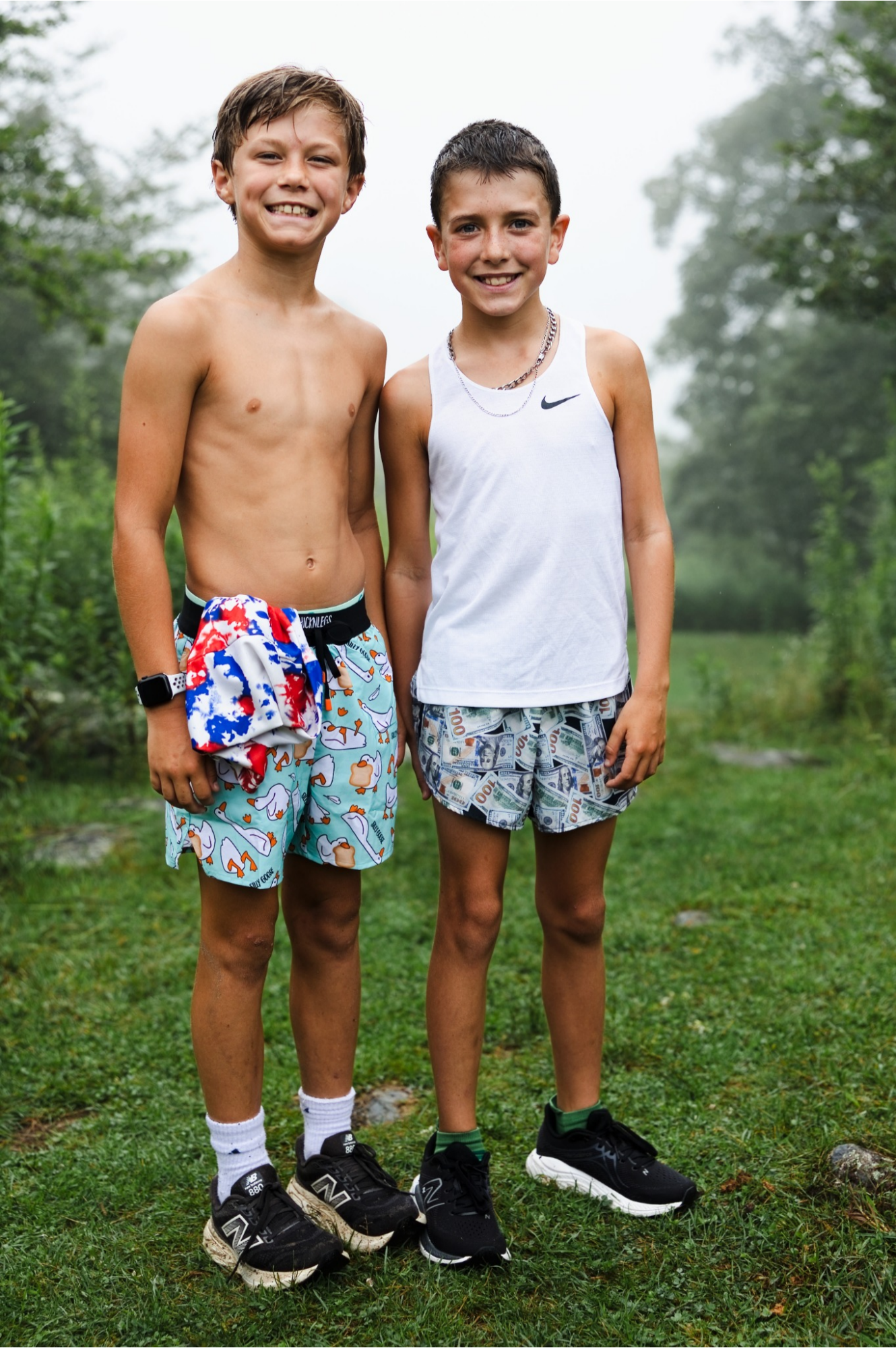 Two middle school campers together on Rich Mountain