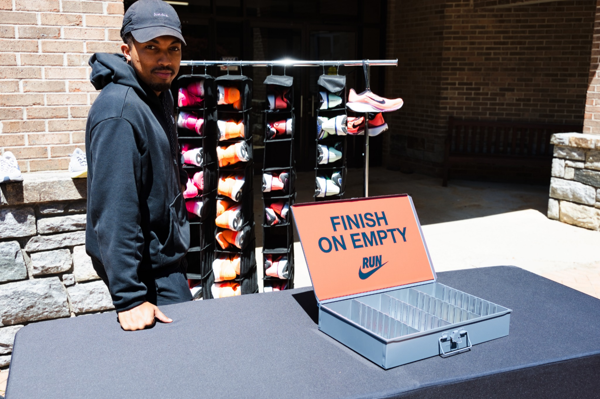 A Nike representative and running shoes at camp