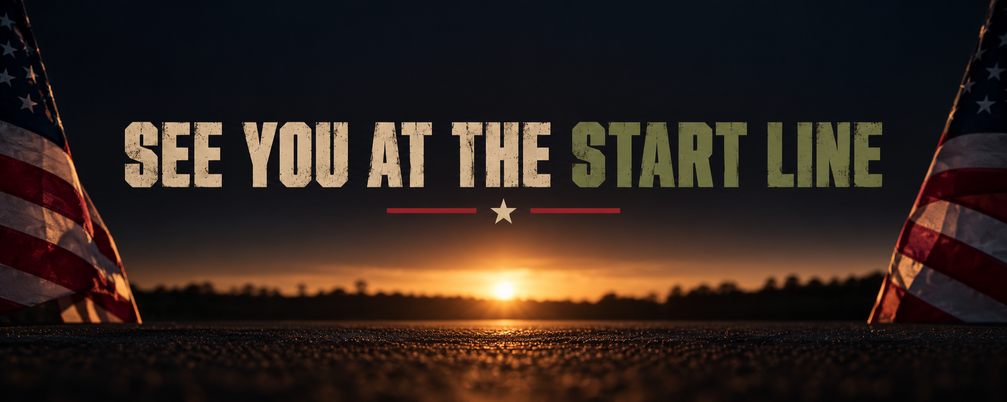 See you at the start line. Sunrise over an open road at dawn.