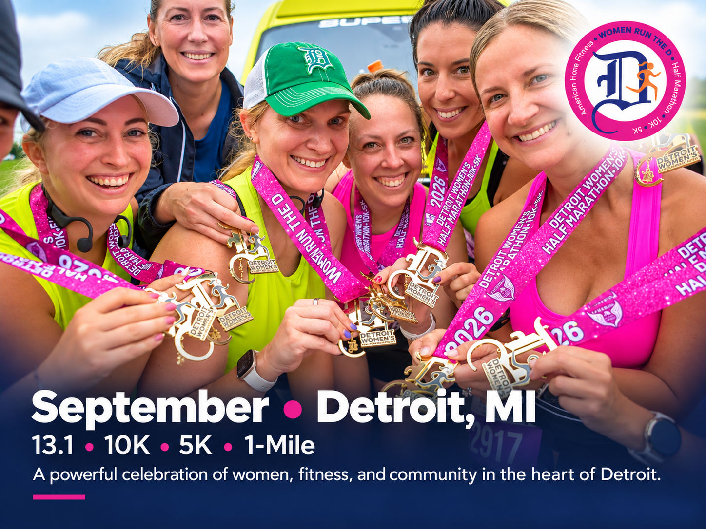 detroit women's half women run the d showing off medals
