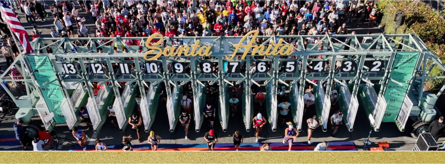 a photo of the starting gate at the Derby Day 5k from above