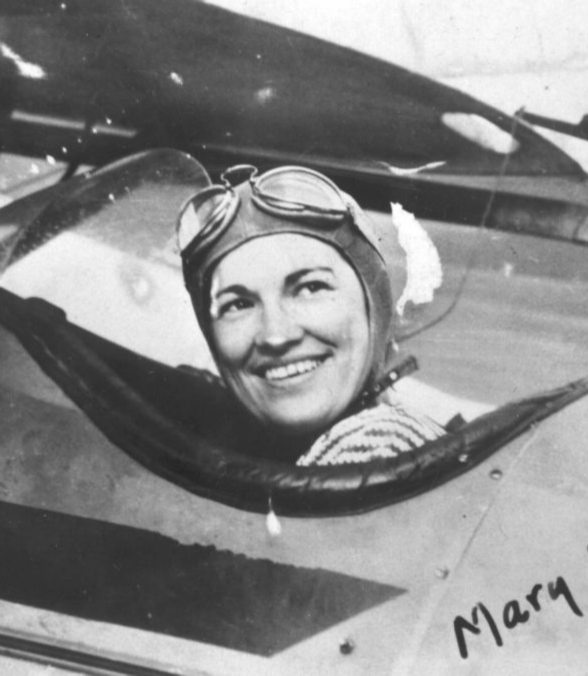 Mary Webb Nicholson in the cockpit of an aircraft