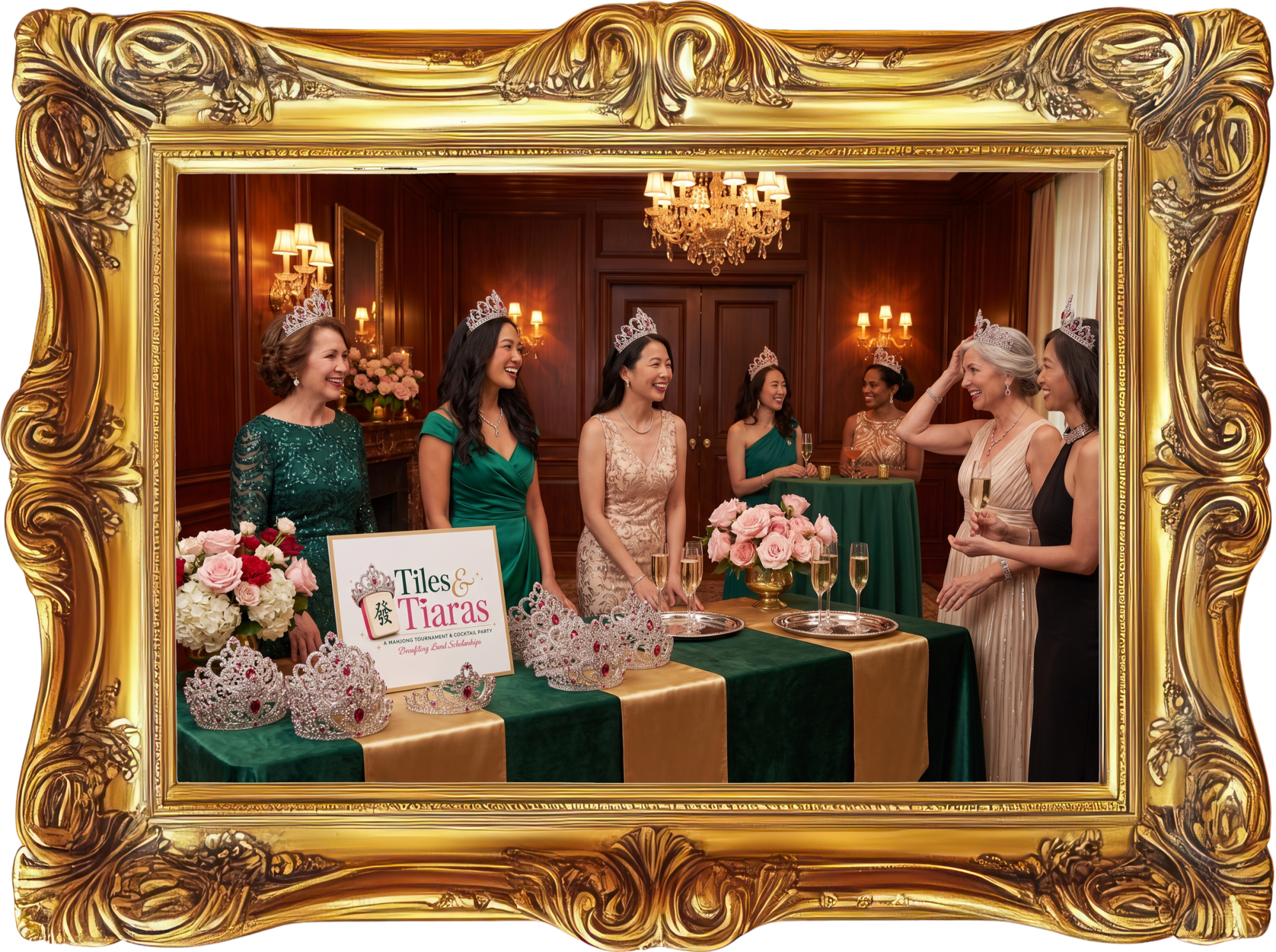 Guests gathering at the elegant Tiles & Tiaras reception